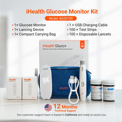 iHealth Gluco+ kit in use demonstrating fast sampling