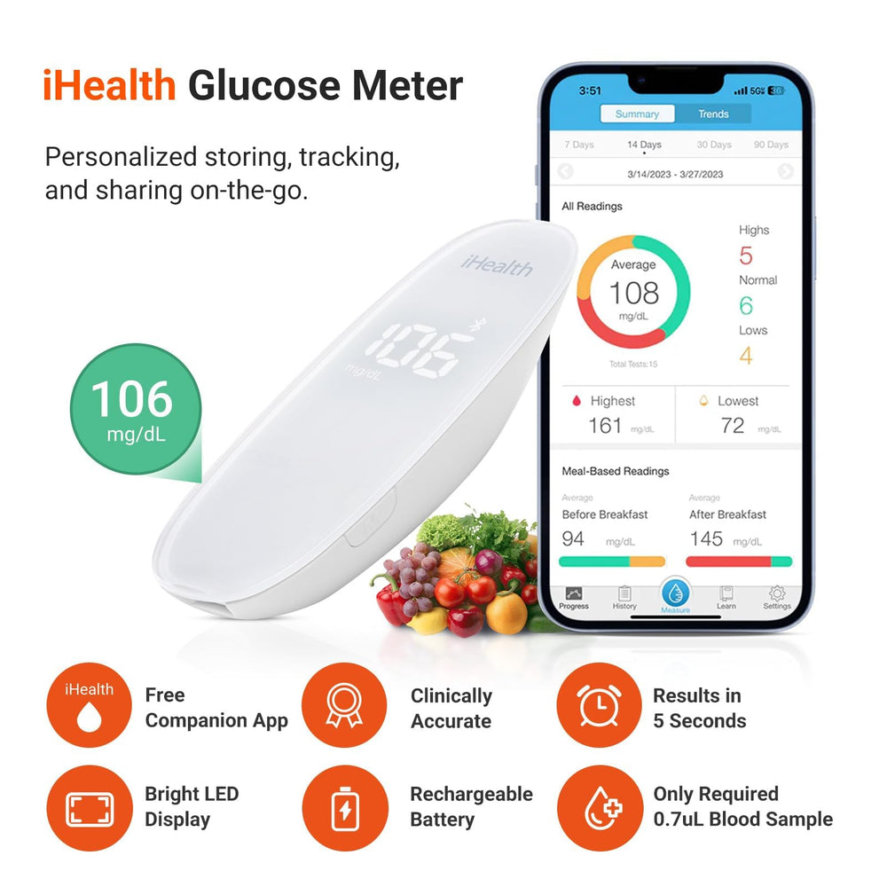 Close-up of iHealth Gluco+ lancing device for quick testing