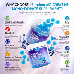 Closeup of IIEltruiom Creatine Gummies highlighting blueberry flavor and chew texture.