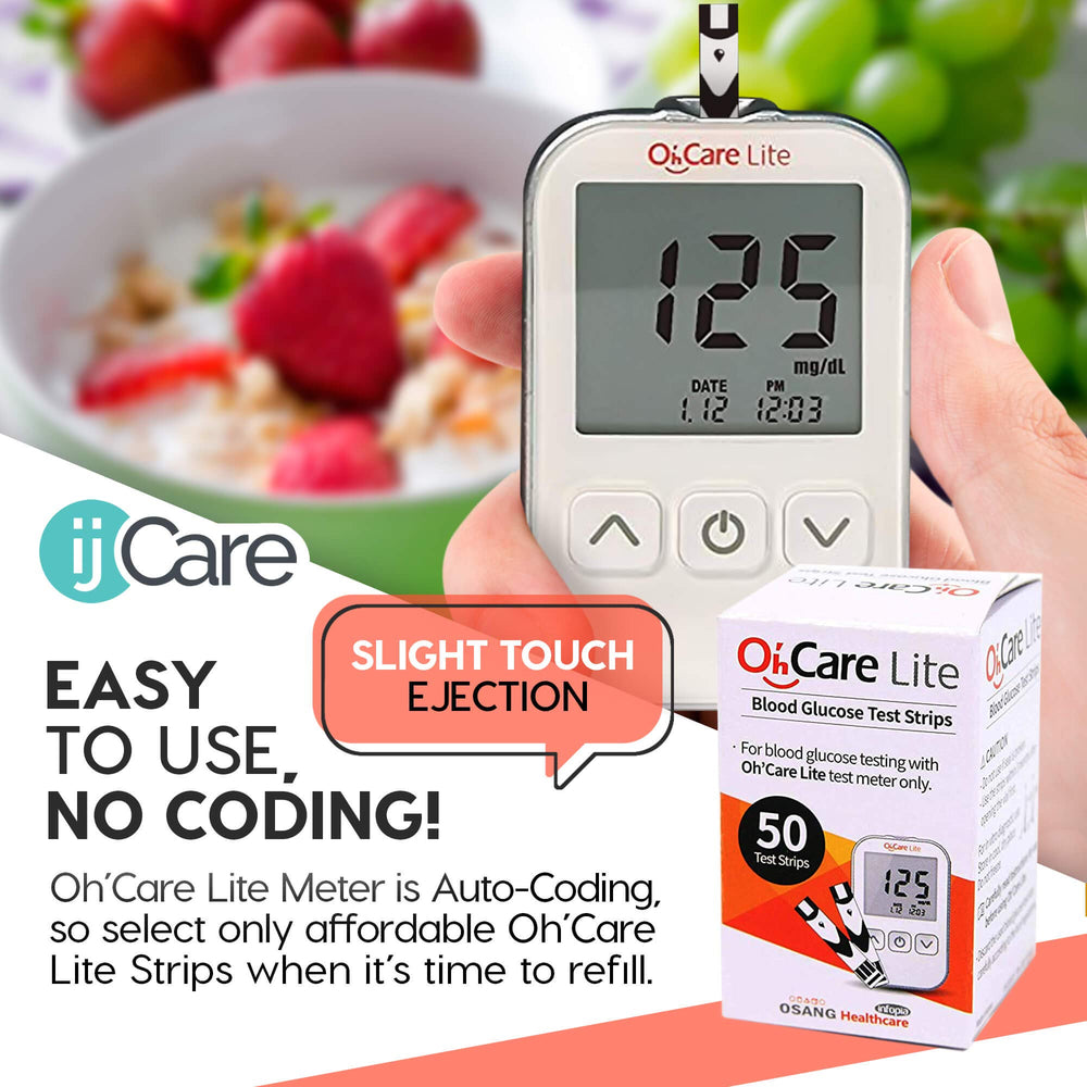 ijCare Oh’Care Lite test strips pack showing 150 strips for reliable results