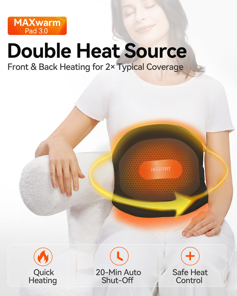 Wide thermal coverage warms the back and abdomen evenly