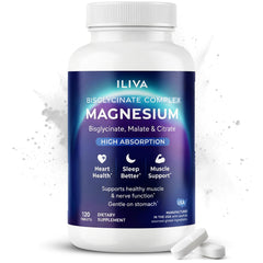 ILIVA Magnesium Glycinate 400mg bottle on nightstand for calm sleep support