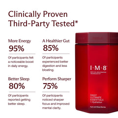 IM8 Daily Ultimate Essentials scoop beside measurement marks for precise 12 g servings.