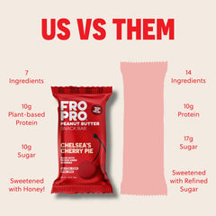 FRO PRO Chelsea's Cherry Pie Peanut Butter Snack Bar — Gluten Free, Dairy Free, Soy Free, Non-GMO, Plant-Based Protein (12 Pack)