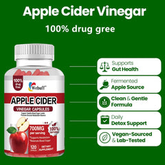 Webuff Apple Cider Vinegar Capsules 700mg — 120 Count Pack of 2 | Extra Strength ACV with The Mother | Supports Digestion, Metabolism, Weight Management & Immunity | Vegan, Non-GMO, Gluten-Free