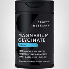 Sports Research Magnesium Glycinate 160 mg – Chelated Magnesium for Restful Sleep | Vegan Capsules, 180 Count