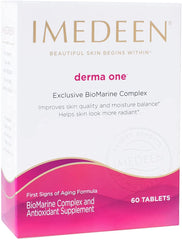 Imedeen Derma One bottle close-up showing the skincare formula for early signs of aging.
