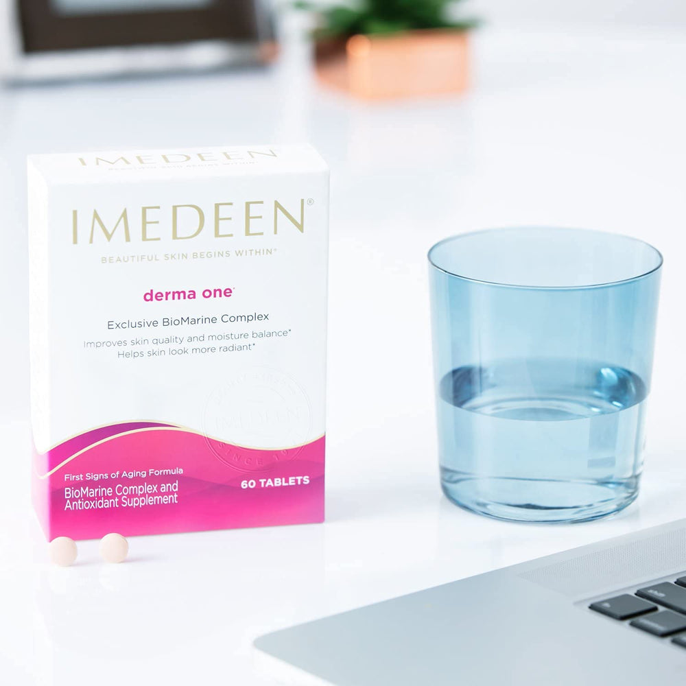 Imedeen Derma One morning skincare setup emphasizing radiance and skin softness.
