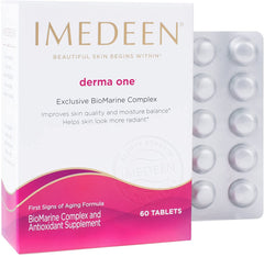 Imedeen Derma One tablets close-up highlighting texture that supports moisture balance.