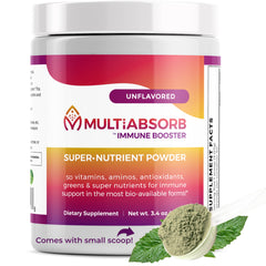 Imix Nutrition MultiAbsorb immune booster bottle on kitchen counter for daily support.