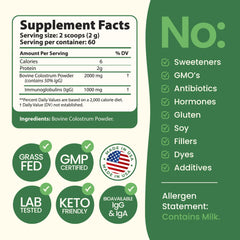 Immerge Health label close-up highlighting First Milking and IgG features.
