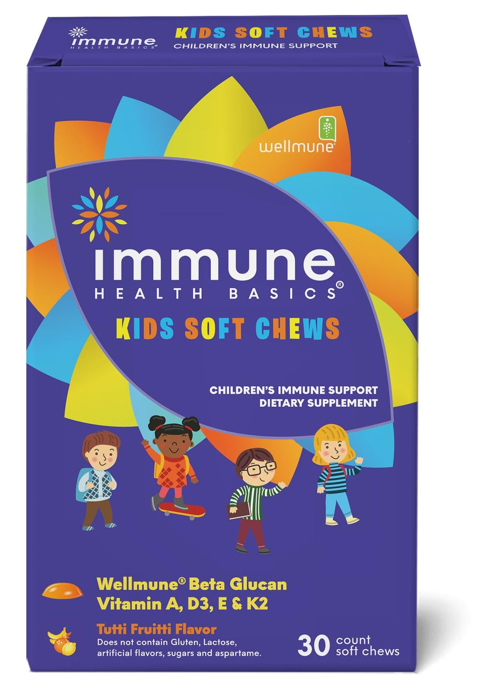 Immune Health Basics Kids Soft Chews Wellmune bottle pour for daily immune support.