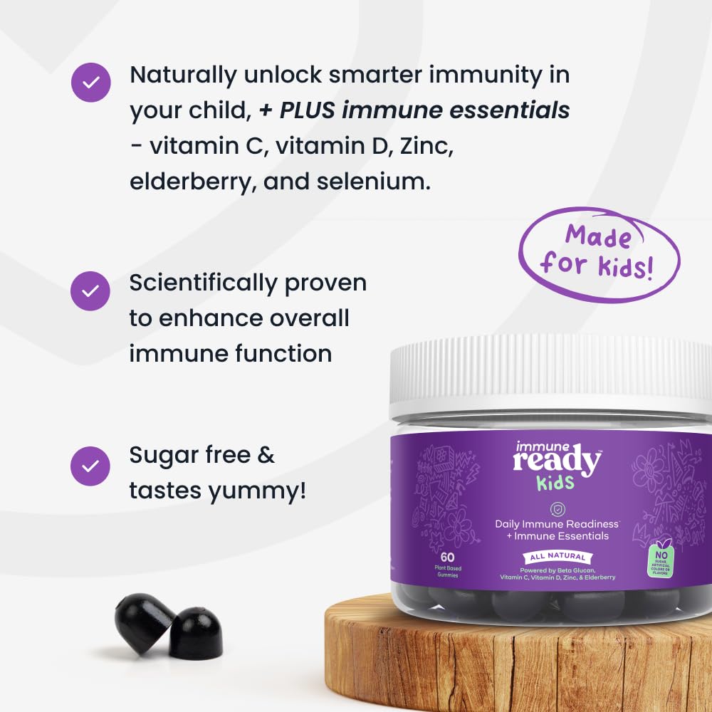 Immune Ready bottle label close-up showing vegan and non-GMO credentials.