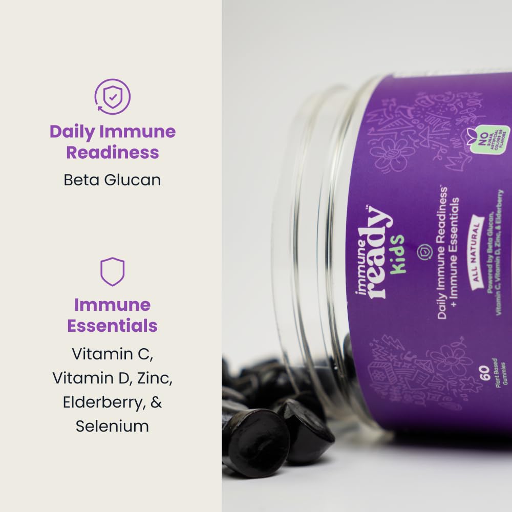 A child holds Immune Ready gummies, ideal for school-day routines.