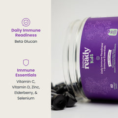 A child holds Immune Ready gummies, ideal for school-day routines.