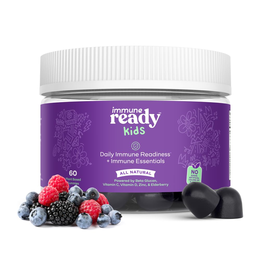 Immune Ready Kids gummies in a mixed berry bottle support daily immune health.