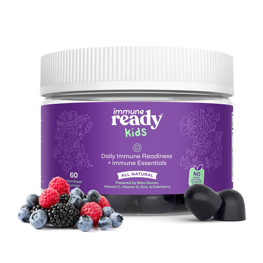 Immune Ready Kids gummies in a mixed berry bottle support daily immune health.