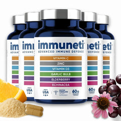 Immuneti Advanced Immune Support bottle front showing the 6-in-1 formula for daily wellness