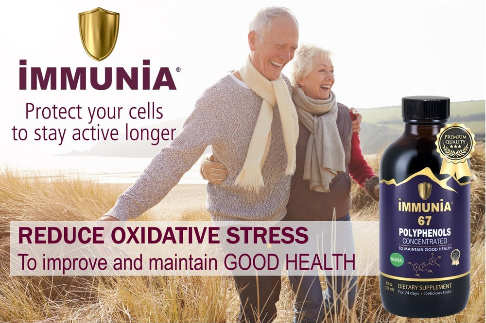 Immunia 67 polyphenols black currant liquid emphasizes a bright, fruity antioxidant blend.