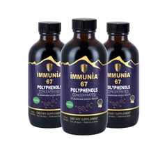 Immunia 67 Polyphenols elderberry bottle shows strong antioxidants for daily wellness.