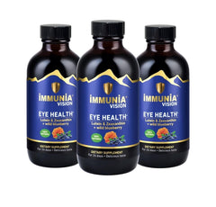 Immunia Vision bottle pouring; convenient daily eye support.