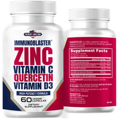IMMUNO BLASTER zinc quercetin bottle pour indicating potent daily immune support