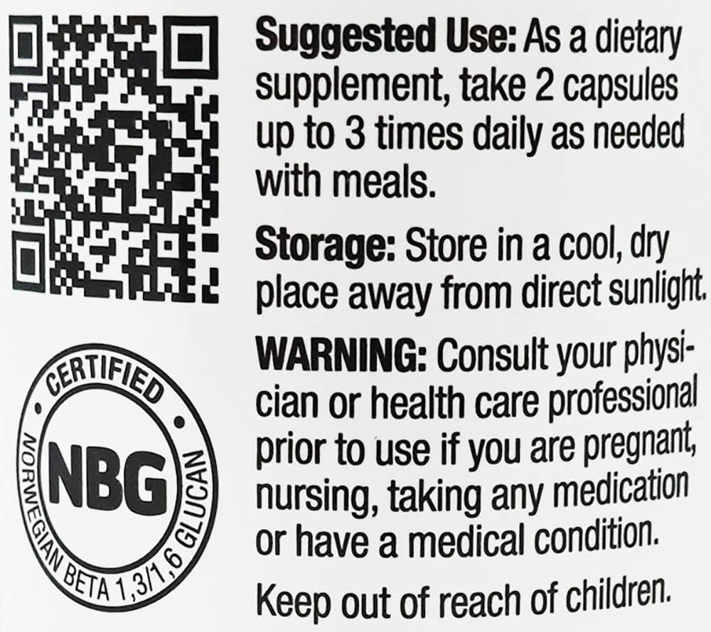 Immunocorp Immutol label detail highlighting high-purity beta-glucan source