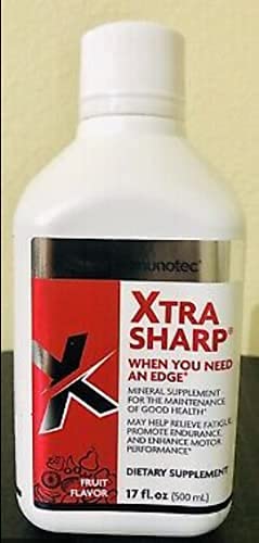 Immunotec Xtra-Sharp Fruit Flavor label closeup emphasizes natural herbs and minerals.