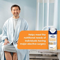 Impact recovery drink on kitchen counter suggests daily use after surgery.