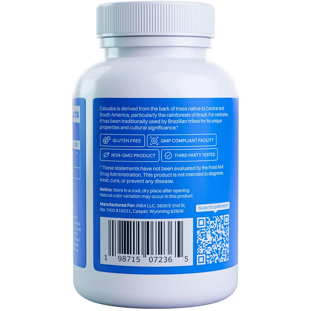 Packaging shot highlights USA manufacturing and cGMP standards for INB4 CatuaPure.