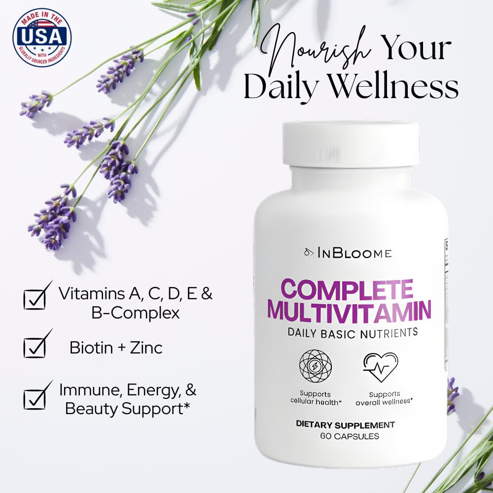 InBloome bottle back view showing ingredients and vitamin content.