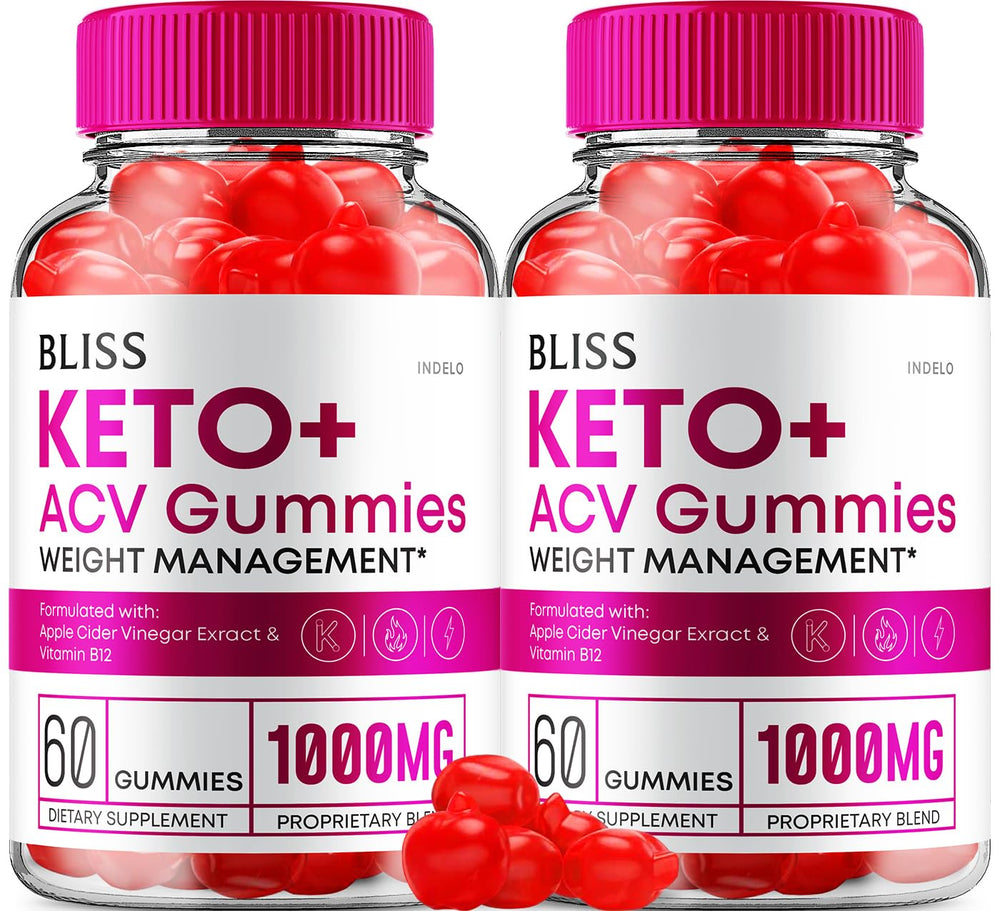Indelo Bliss Keto ACV Gummies 2-pack bottle shown for convenient keto support.
