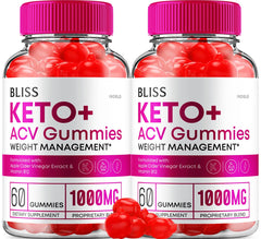 Indelo Bliss Keto ACV Gummies 2-pack bottle shown for convenient keto support.