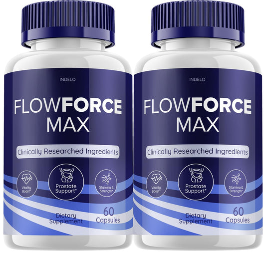 Indelo FlowForce Max bottle showcases a natural energy blend for daily stamina