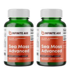 Infinite Age bottle and 2-pack display for daily wellness with sea moss capsules.