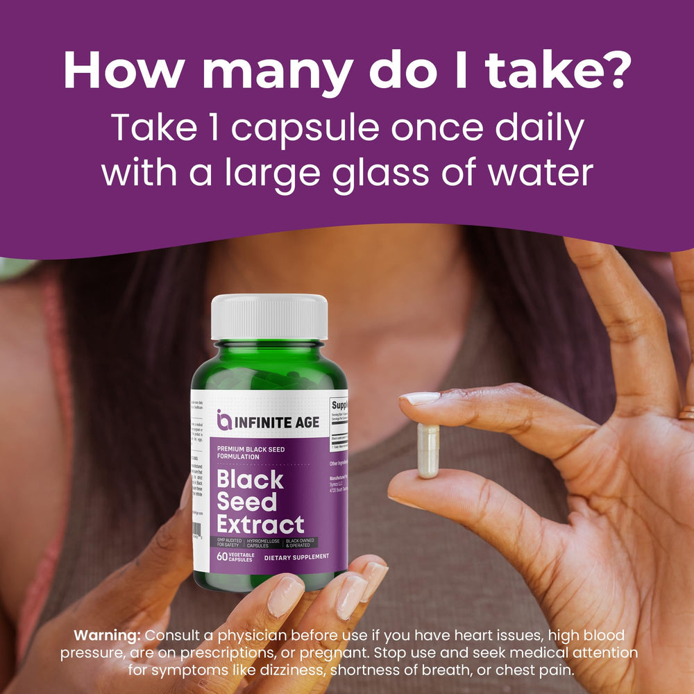 INFINITE AGE vegan-friendly logo emphasizes solvent-free capsules.