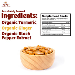 Infinity Greens turmeric capsules packaging, triple-tested for quality.