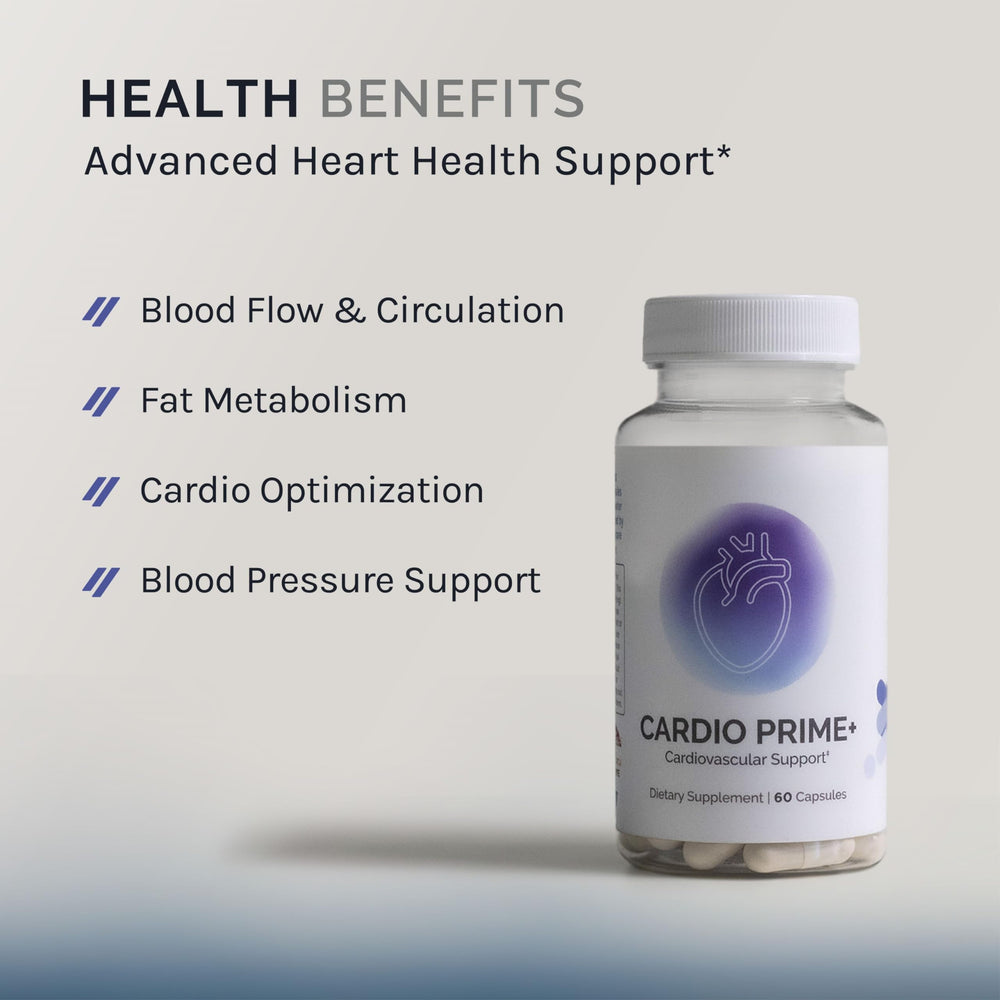 InfiniWell Cardio Prime bottle label shows ingredients and dosage.