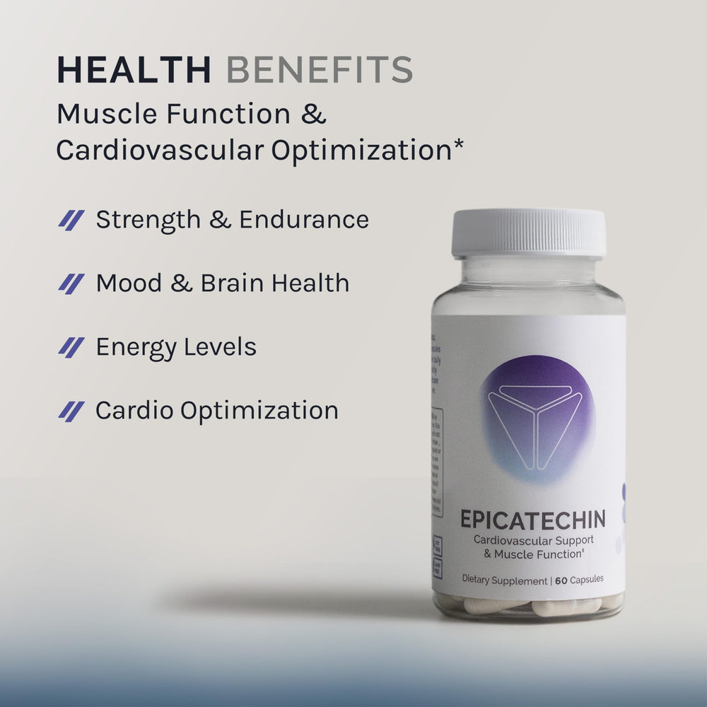 Close-up of InfiniWell Epicatechin capsules highlighting plant-based formula for antioxidant support.