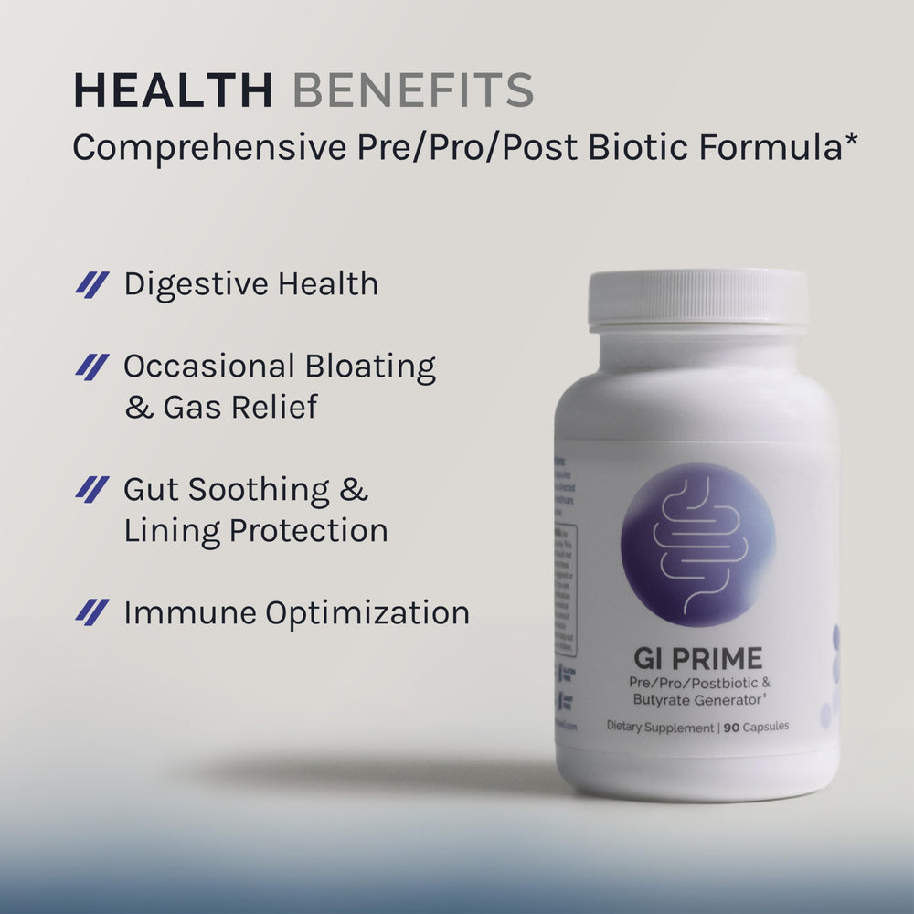 InfiniWell GI Prime bottle side shows capsules for daily digestive care