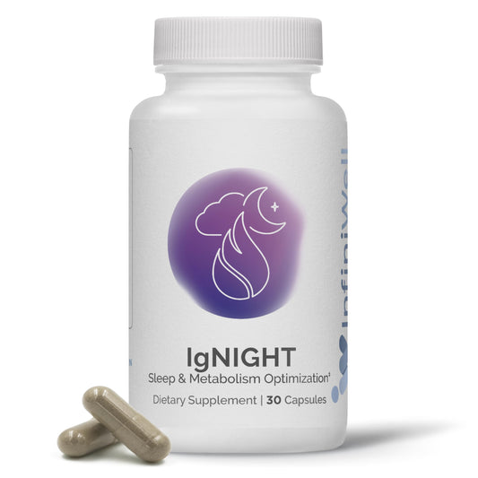 InfiniWell IgNIGHT bottle front for restful sleep support during nightly routines.