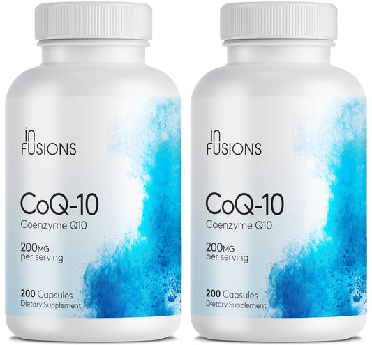 Infusions International Pure CoQ10 200mg bottle on shelf for daily routine