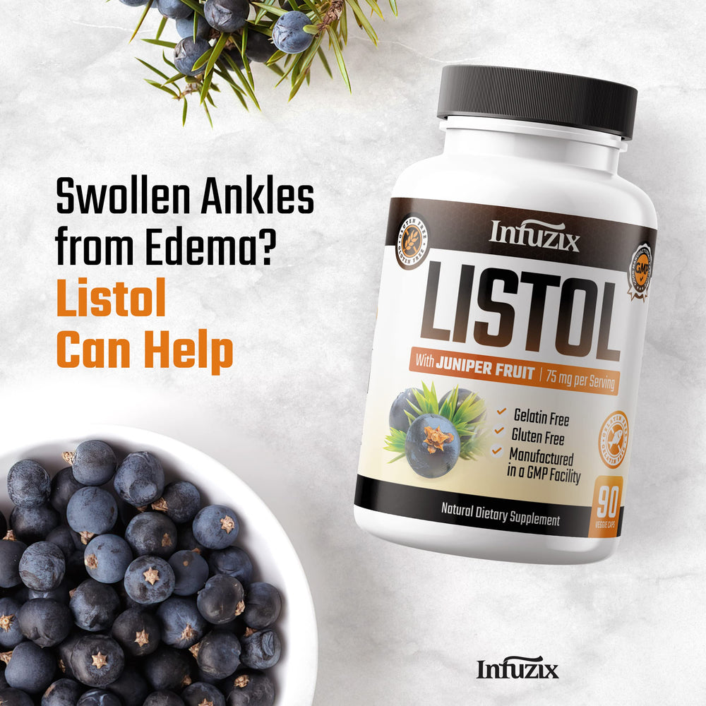 Infuzix Listol label detail highlighting ingredients and benefits.