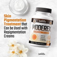 Infuzix Moderex ingredients panel highlighting copper and omega-3 for skin vitality.