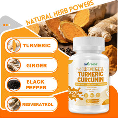 inGreens turmeric with black pepper and ginger extract emphasizing absorption.