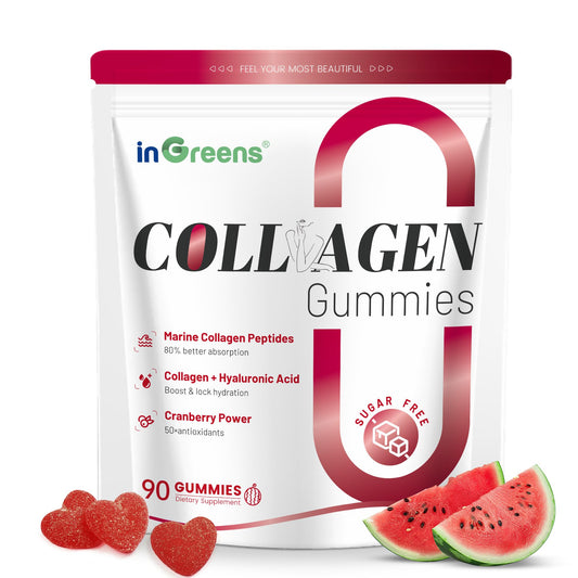 inGreens Collagen Gummies bottle front view showing 5000mg formula for daily beauty.