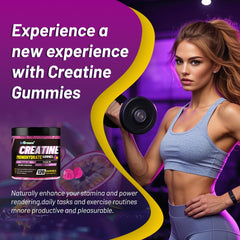 Close-up of inGreens Creatine Monohydrate Gummies showing berry flavor and convenience.