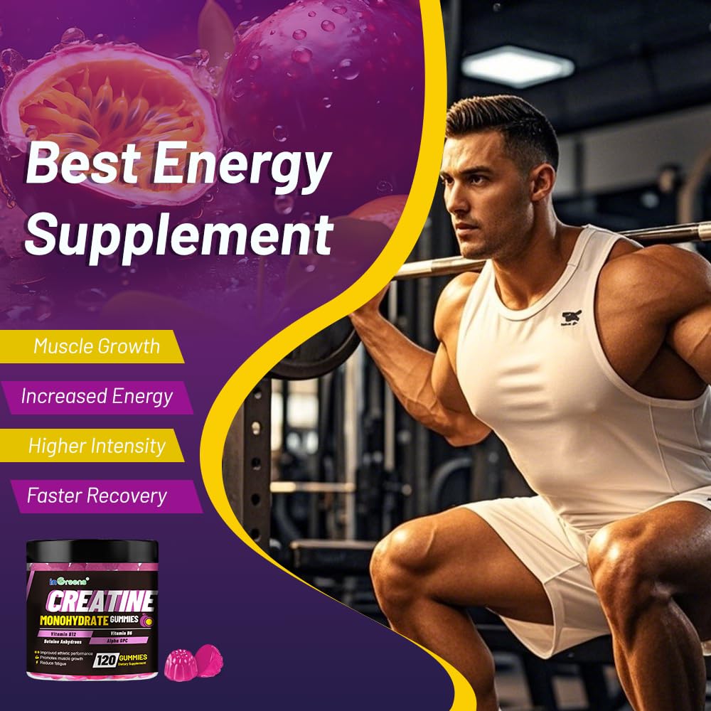 Ingredient panel of inGreens Creatine Monohydrate Gummies highlights Betaine, Alpha GPC, and B vitamins.