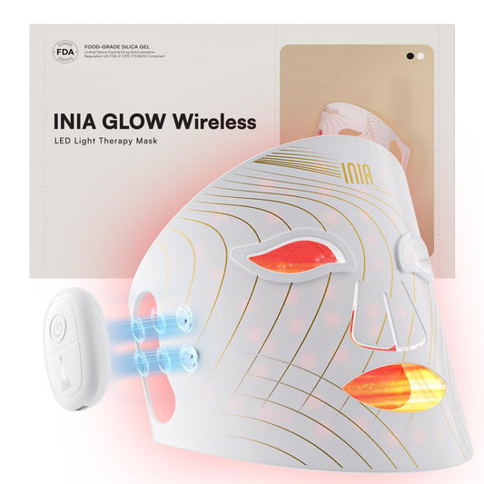 INIA Glow wireless LED mask front view for at-home professional skincare