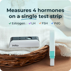Inito test strip dipped in urine for 15 seconds.
